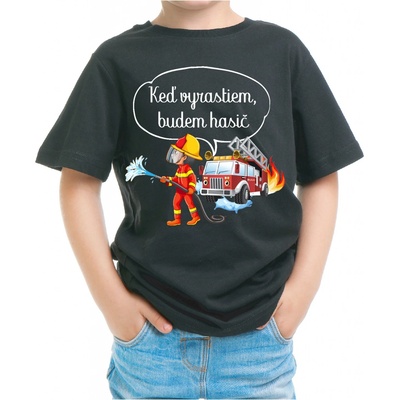 Fajntričko Kids detské tričko Keď vyrastiem, budem hasič čierna