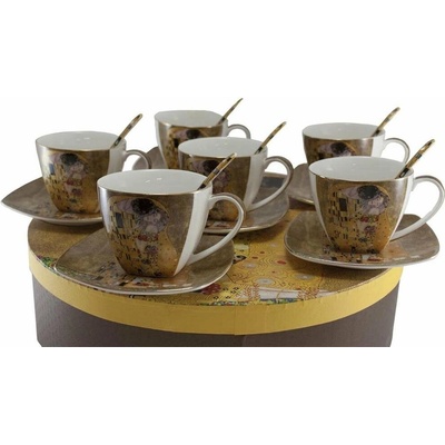 HOME ELEMENTS šálky s podšálky a lžičkami Klimt Polibek zlatý 6 x 250 ml