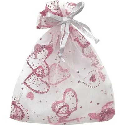 Anděl Dárkový sáček organza bílý se srdíčky 15x22cm