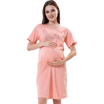 Image 1 of Нощница за кърмене в цвят розов корал със зайчета