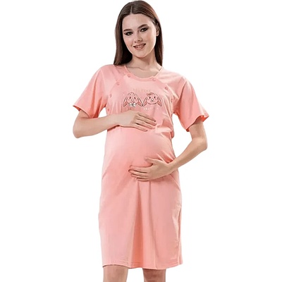 Нощница за кърмене в цвят розов корал със зайчета