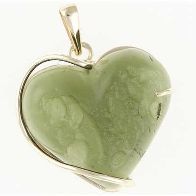 My Moldavite Zlatý přívěsek s přírodním vltavínem naleštěný srdce 26 266