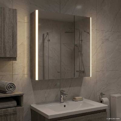 vidaXL Шкаф с огледало за баня Сив Сонома 63, 5 x 15, 5 x 70 см (889244)