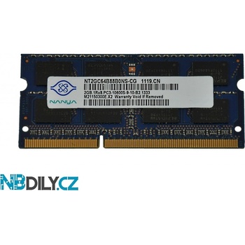 Barrette RAM PC Portable Nanya 2Go DDR3 SODIMM PC3-10600S 1333MHz CL9