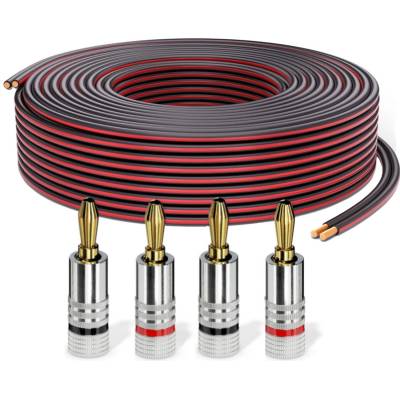 PureLink speaker cable OFC 2x2.50mm2 (0.20mm), 15.0m, black with red characteristic, set with 4 banana plugs - SE-SP062-015-B04