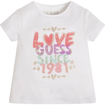 GUESS Тениска с къс ръкав в бяло с цветни надписи отпред за момиче Guess