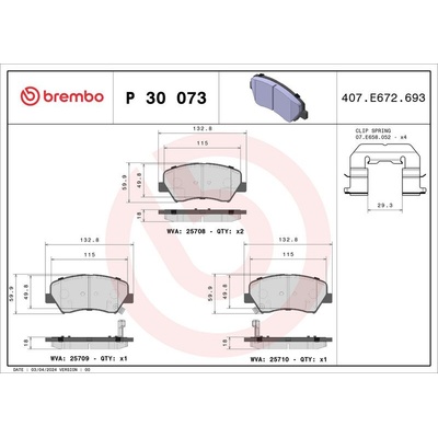 Sada brzdových destiček BREMBO P30073 - HYUNDAI, KIA