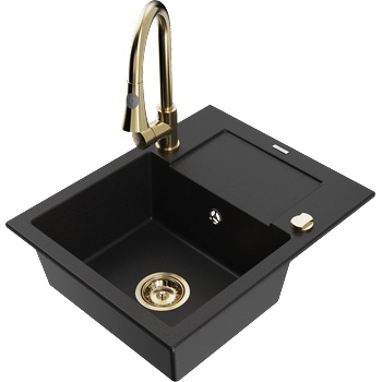 Mexen Enzo гранитна мивка с 1 отделение и отцедник, с кухненски смесител Elia, черен - 6506-77-670101-50 (6506-77-670101-50)