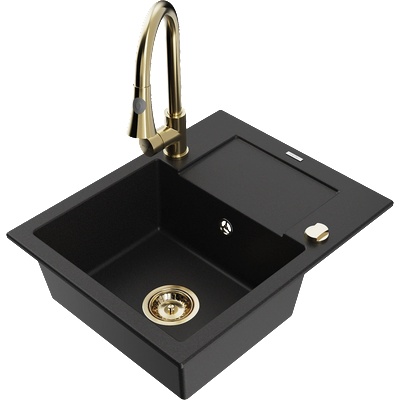 Mexen Enzo гранитна мивка с 1 отделение и отцедник, с кухненски смесител Elia, черен - 6506-77-670101-50 (6506-77-670101-50)