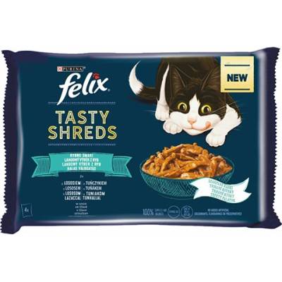 Felix Tasty Shreds Lahodný výber z rýb v šťave, losos a tuniak 4 x 80 g
