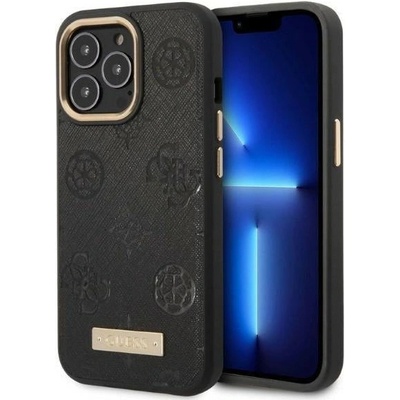 GUESS Кейс Guess GUHMP13LSAPSTK за iPhone 13 Pro / 13 6.1", черен / черен, твърд, съвместим с MagSafe, Peony Logo Plate (3666339056674)