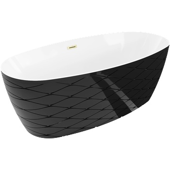 Mexen Olea свободностояща вана модел 170 x 80 см, бяла/черна, преливник златист матиран - 52821708075-55 (52821708075-55)
