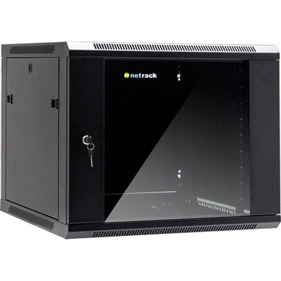 NETRACK Стенен шкаф със стъклена врата и подвижна страна, Netrack, 9U/600 mm, 19", черен (019-090-66-022) (019-090-66-022)