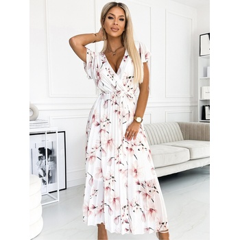 Numoco Плисирана миди рокля с деколте и волани - цвят на праскова на бял фон Numoco LISA numoco | Oranzhev | ЖЕНИ | ONE SIZE