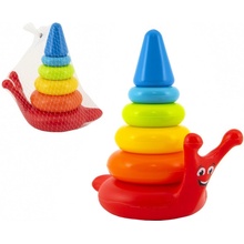 Teddies skládanka pyramida kroužky šnek plast 6ks v síťce 18x20x12 cm