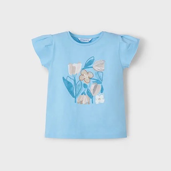 MAYORAL Тениска къс ръкав небесносин цвят с цветя и пайети за мини момиче Майорал