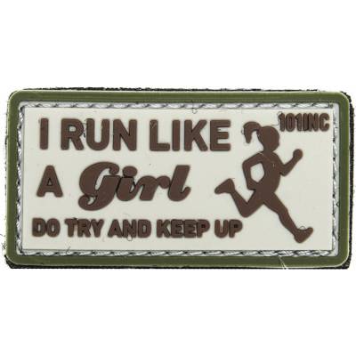Gumová nášivka 101 Inc nápis Aj Run Like a Girl - béžová