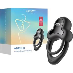 Honey Play Box Anello - вибриращ пръстен за пенис и тестиси с управление чрез приложение, за мъже (черен)