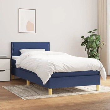 vidaXL Боксспринг легло с матрак, синя, 90x200 см, плат (3140511)