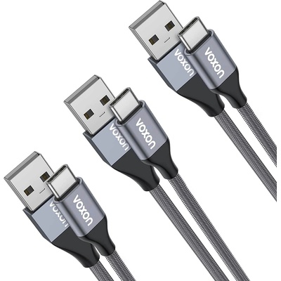Комплект 3 броя изключително здрави и качествени плетени USB-C кабели за устройства с USB-C порт - Voxon CUC02105GA02 3-pack Braided USB-C to USB-A Cable (тъмносив) (CUC02105GA02 )