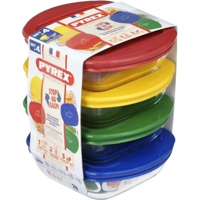 Pyrex Sada štvorcových doz sklo 4 ks 0,3 l