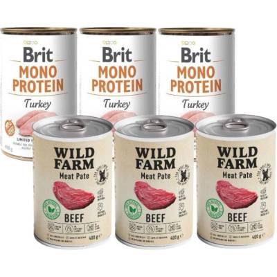 Brit Mono Protein Turkey 3 x 400 g & Wild Farm Hovädzia paštéta 3 x 400 g