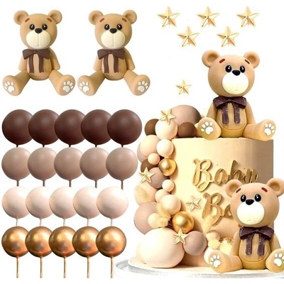 Hnědá JeVenis Dekorace na dort s medvídkem Topper Gender Reveal Dekorace na dort Bear Baby Shower