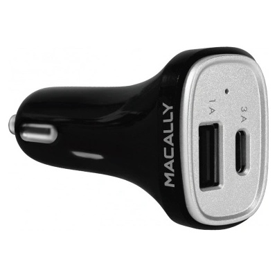 Зарядно за кола с USB-A и USB-C изходи за зареждане на мобилни устройства - Macally 20W USB-C/USB-A Car Charger (CAR20UC)