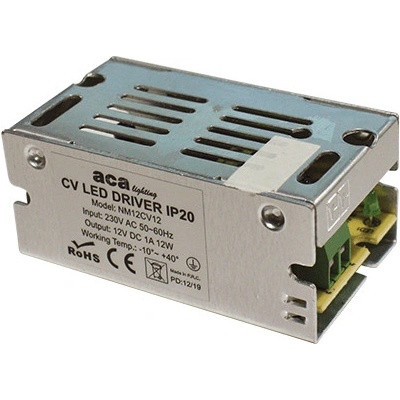 ACA Lighting LED napájecí zdroj 230V AC ->12V DC/12W/1A/IP20, NM12CV12