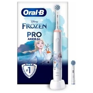 Oral-B Pro Junior Frozen Electric Toothbrush for children aged 6 and up, 2 replacement brush heads, 360° pressure control, 2 cleaning modes including sensitive for dental care, soft bristles, white - 8006540