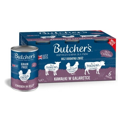 Butcher's Original Recipe in jelly s játry nebo ledvinami s hovězím s jehněčím a s kuřecím masem 6 x 400 g