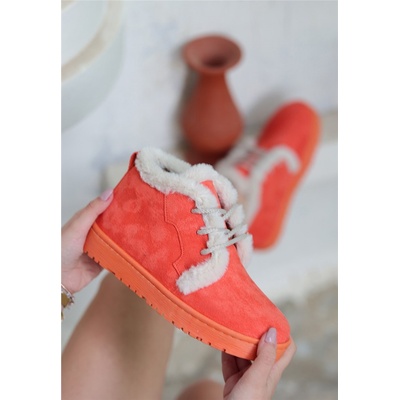Erbil Shoes Дамски велурени боти с връзки - Оранжеви #407970 (407970_Оранжев)
