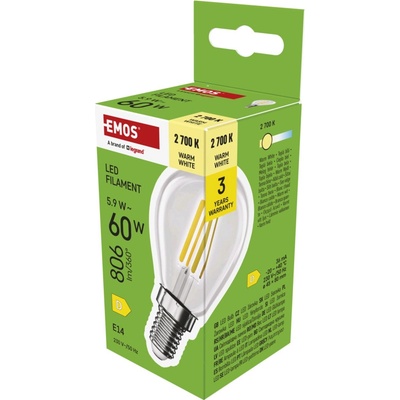 Emos LED FLM MINI GL 5,9W60W 806lm E14 WW