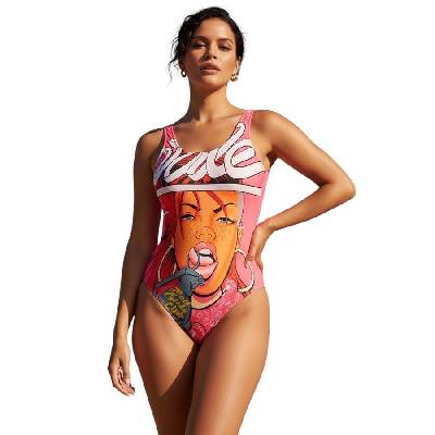 Цял бански в розово с картина - чашка В