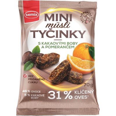 SEMIX Mini müsli tyčinky s kakaovými bôbmi a pomarančom 70 g