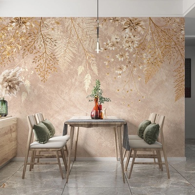Art Gift Decor Фототапет златни цветя и листа върху бежов фон
