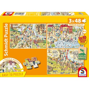 Schmidt Spiele Детски пъзел Schmidt от 3 x 48 части - Забавление в зоопарка (56582) - ozone