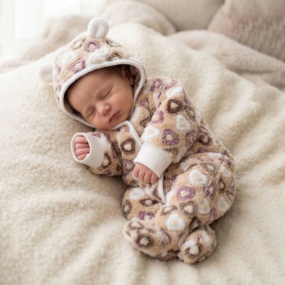 Baby Service Hřejivá kombinéza s kapucí Srdíčka