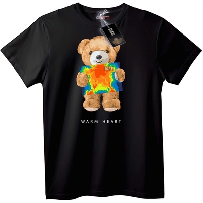 NOONEBRAND Тениска Топло сърце с Плюшено мече - 2XL, Black
