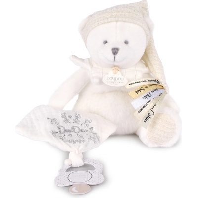 Doudou et Compagnie Paris Doudou dárková sada medvídek s úchytem na dudlík a dečkou béžový 20 cm