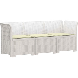 vidaXL Пейка за градина с Cushions във вид на ратан ПП Бяло (3443826)