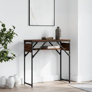 vidaXL Конзолна маса с рафт, кафяв дъб, 75x30x75 см, инженерно дърво (837801)