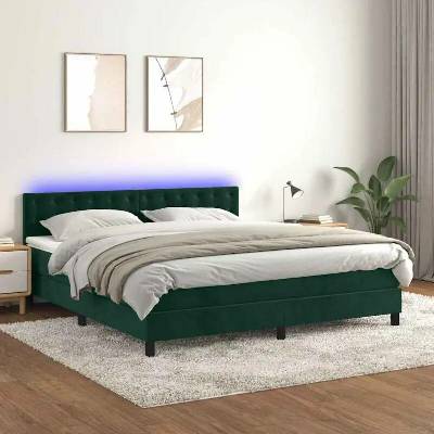 vidaXL 11461.3134654 Boxspring postel s matrací a LED tmavě zelená samet