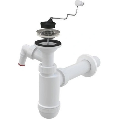 Alcadrain Umývadlový sifón DN40 s prípojkou a mriežkou z nehrdzavejúcej ocele DN63, reťaz A41PR