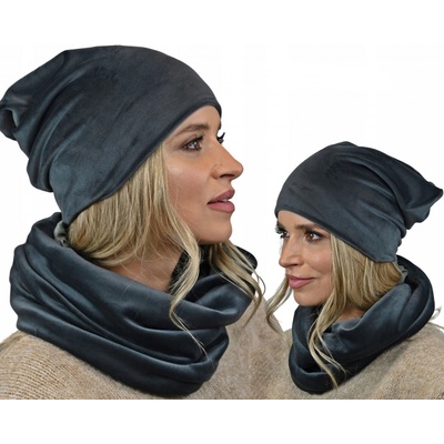 Fashionweek dámský velurový set čepice + trubička-šála ZIZI-BV grafitová