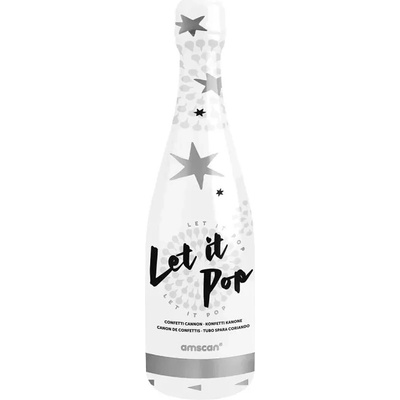 Vystřelovací konfety láhev šampusu - stříbrné hvězdy