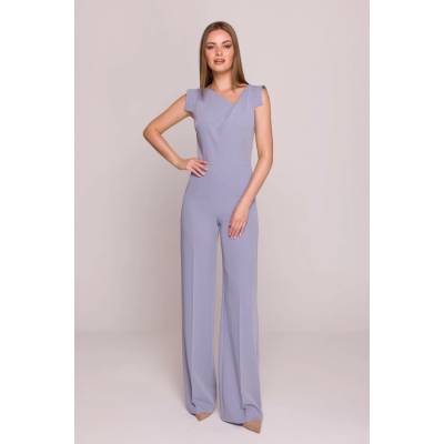 Stylový dámský elegantní overal asymetrickým výstřihem šedý