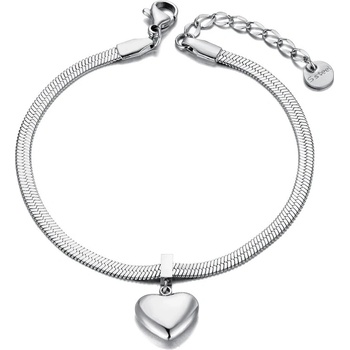 Image 1 of Плоска гривна от стомана със сърце сребриста