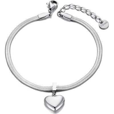 Плоска гривна от стомана със сърце сребриста