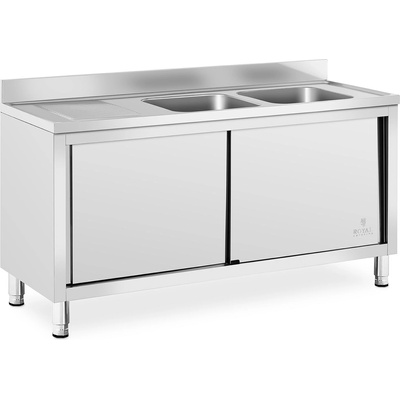 Royal Catering Сребърна мивка за търговска кухня - 2 мивки - Royal Catering - Неръждаема стомана - 400 x 400 x 250 мм (RC-IKS03)
